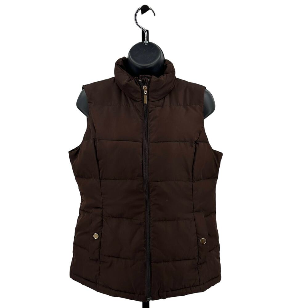 Charter Club Zip Up Puffer Vest WMNS SZ Small Brown Lined Winter Quilted Jacket